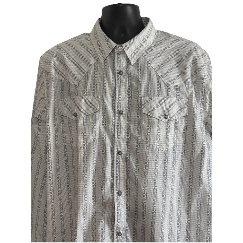 Gibson Western Pearl Snap Down Cowboy Country XL Blue Striped Shirt